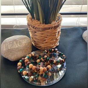 Vintage Boho Hippie Collection of 3 Stackable Wood Bead Coil